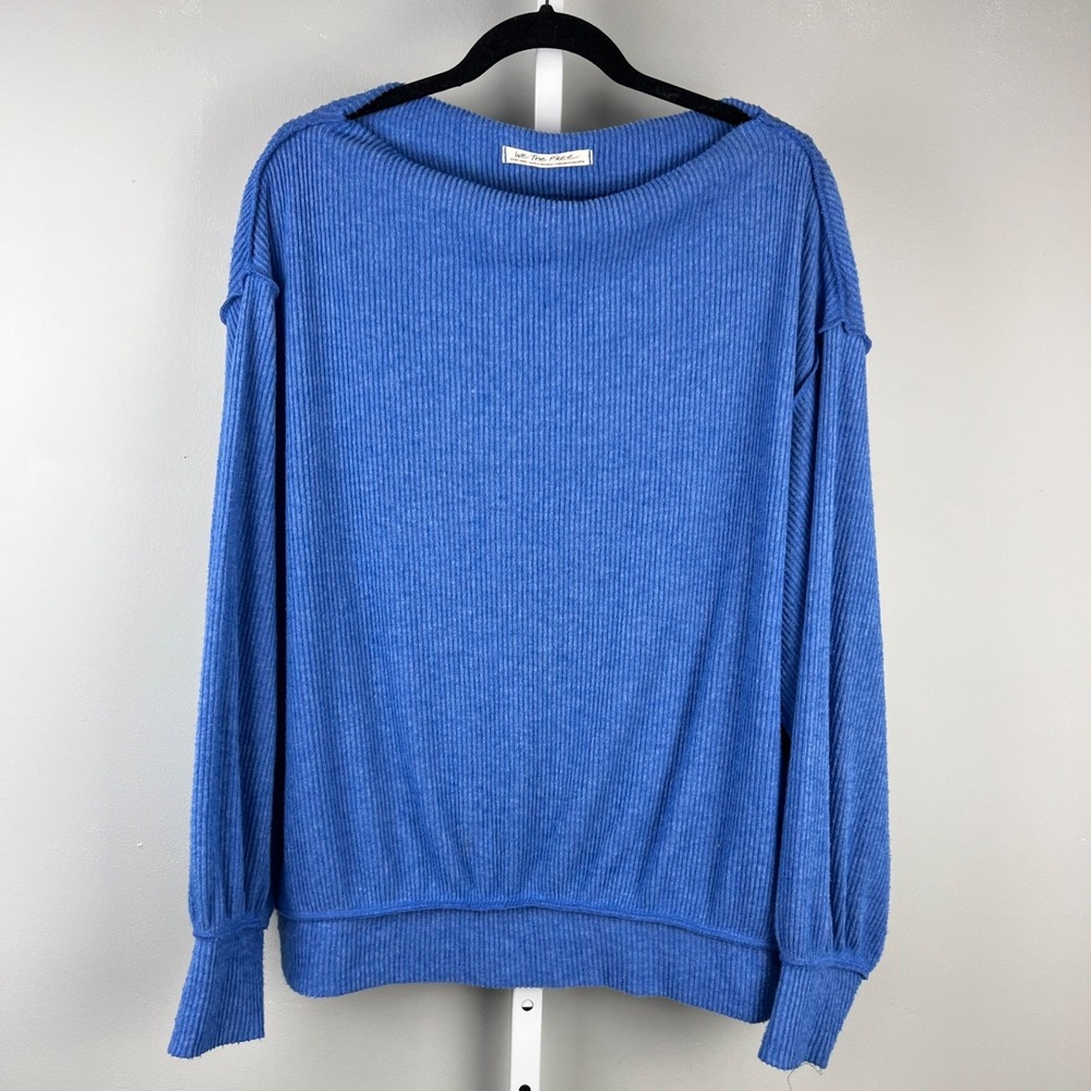 We The Free People Main Squeeze Hacci Top Womens XS Blue Oversized Slouchy